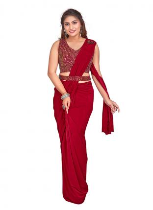 Red Imported Party Wear Sequins Work Ready To Wear Saree