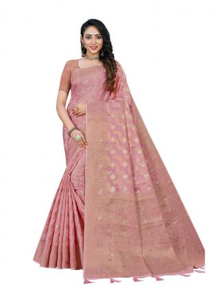 Pink Cotton Casual Wear Zari Work Saree