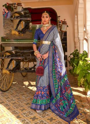 Blue Silk Traditional Wear Printed Saree
