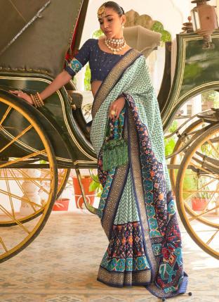 Pista green Silk Traditional Wear Printed Saree