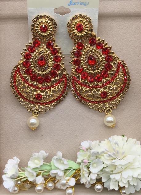 Buy Wedding Wear Red Diamond Chandbali 