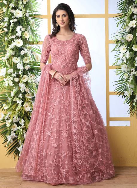 Buy Pink Net Party Wear Thread Work 