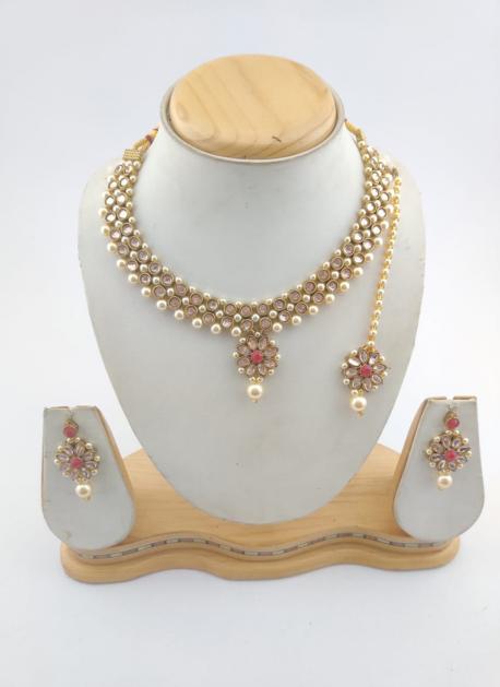 Buy Pearls And White Stone Necklace Set 