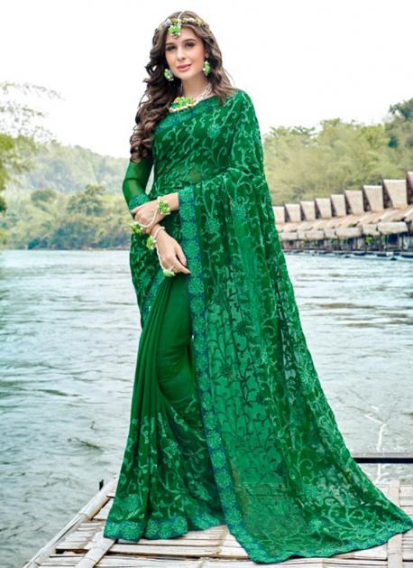 green fancy saree