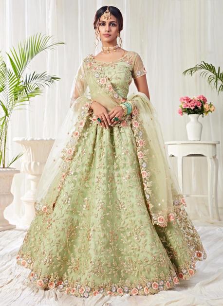 pista colour bridal lehenga