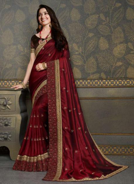 maroon reception saree