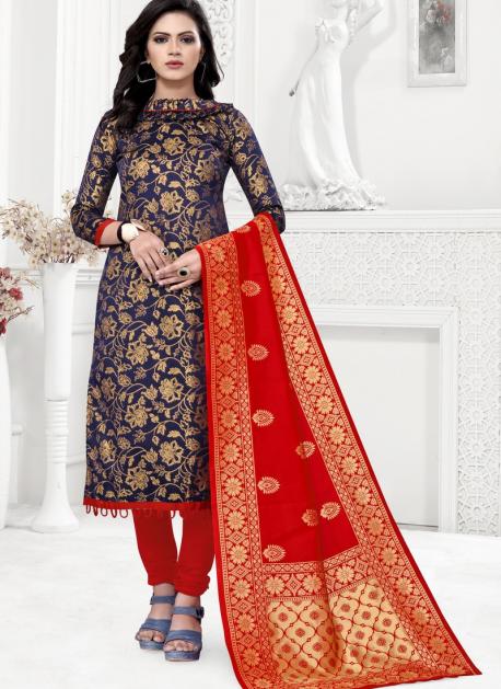 Buy Blue Banarasi Silk Regular Wear Weaving Churidar Suit Online From  Wholesale Salwar.