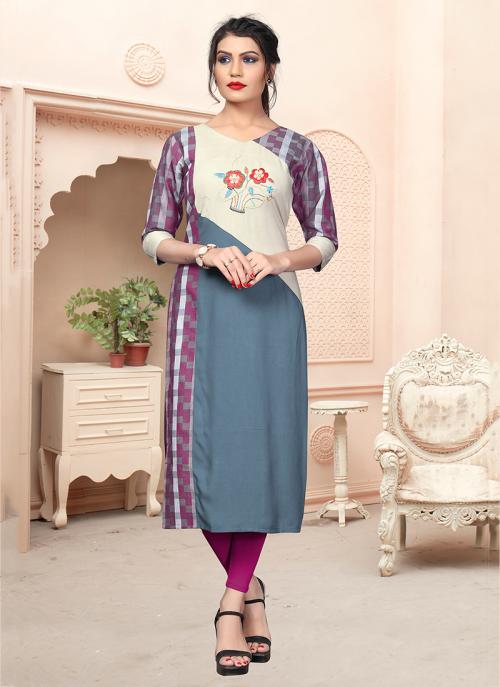 Grey Cotton Office Wear Hand Work Kurti 137228 Online Grey Cotton Office Wear Hand Work Kurti 137228 Online