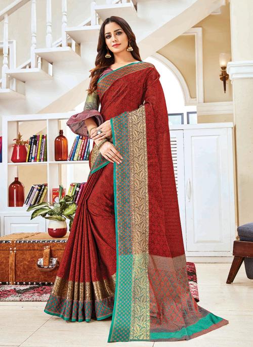 Silk Red Party Wear Weaving Saree