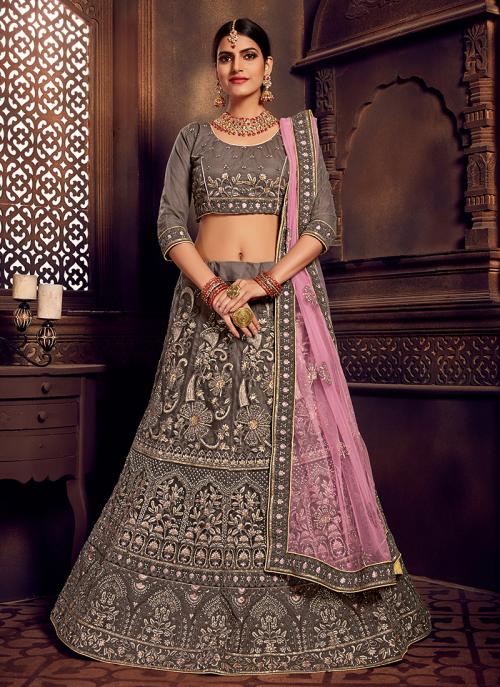 bridal lehenga in grey colour