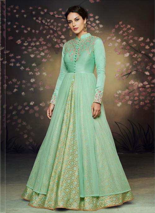 green brocade dress