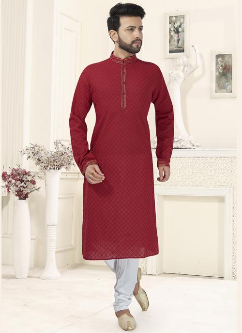 red chikan kurta