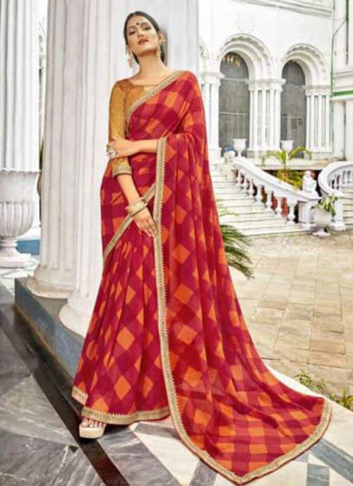 Printed Red Georgette Daily Wear Saree 