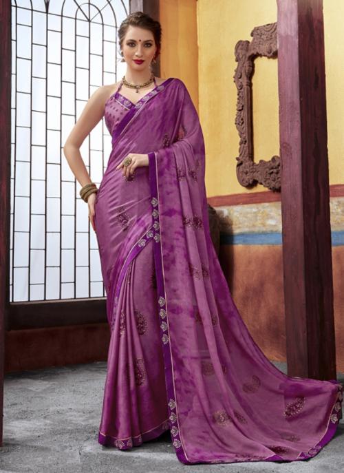 purple chiffon saree online