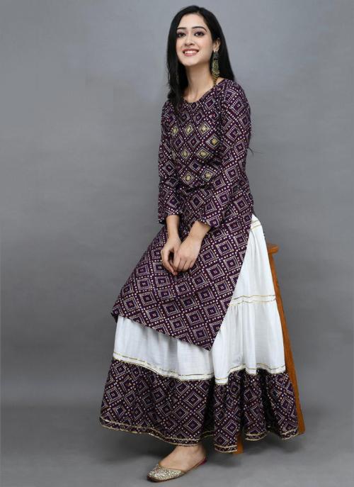 Buy Purple Rayon Daily Wear Printed Work Kurti With Sharara Online From ...