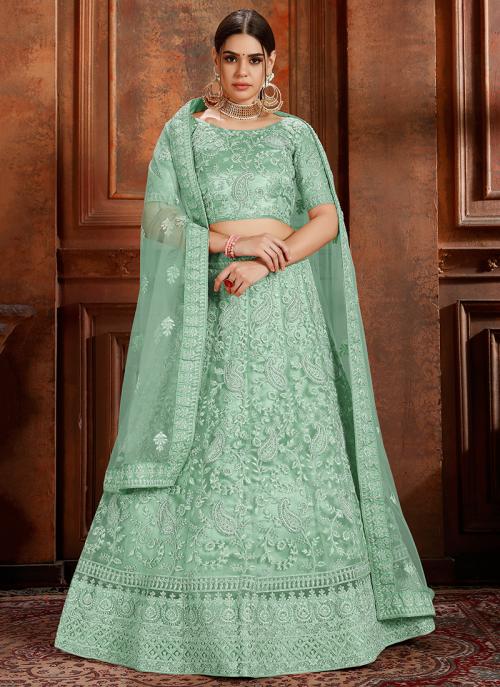 pista colour bridal lehenga