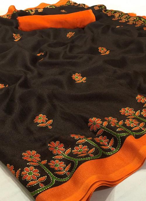 Brown Linen Casual Wear Weaving Fancy Saree