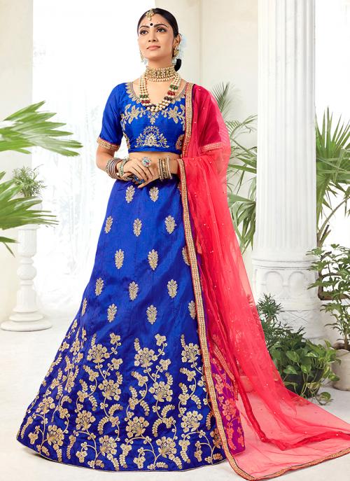 Buy Blue Silk Party Wear Heavy Zari Work Lehenga Choli Online