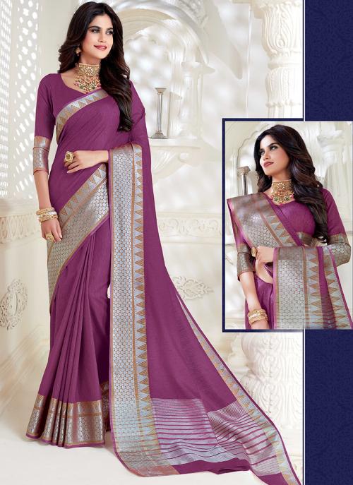 Purple Raw Silk Party Wear Weaving New Saree