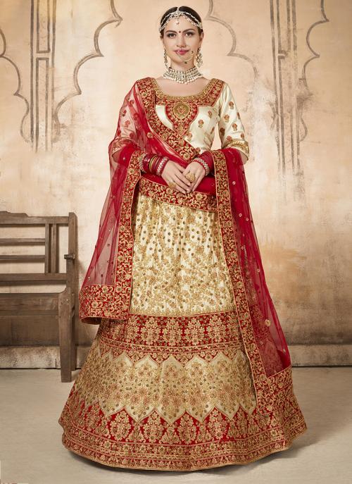 Buy Off White Silk Bridal Wear Zari Work Lehenga Choli Online