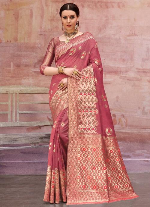 Buy Pink Cotton Silk Festival Wear Zari Work Saree Online From