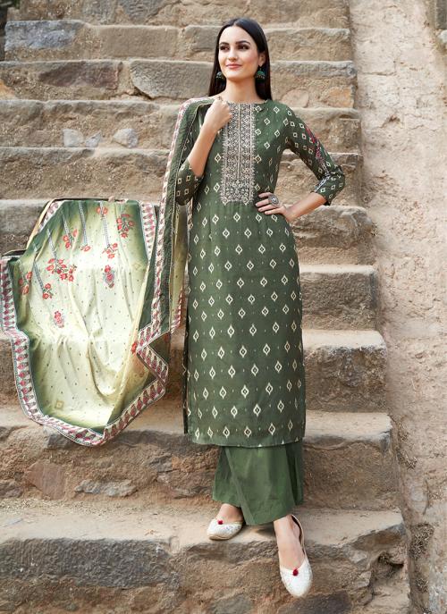 Green Cotton Silk Casual Wear Digital 