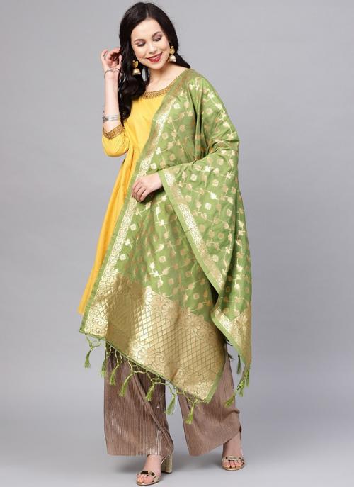 Buy Light Green Banarasi Silk Traditional Wear Zari Work Dupatta Online From Wholesale Salwar.
