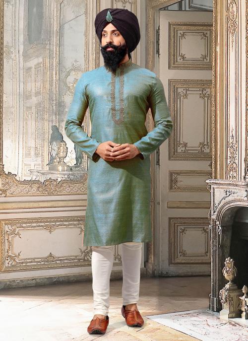 Buy Sky Blue Jacquard Party Wear Embroidery Work Kurta Pajama Online