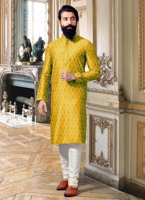 Buy Yellow Jacquard Weaving Party Wear 