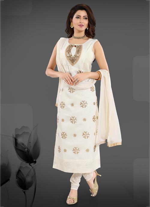 Buy White Chanderi Party Wear Hand Work Readymade Churidar Suit Online From  Wholesale Salwar.
