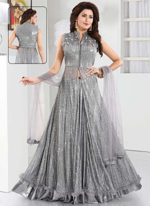 grey net gown