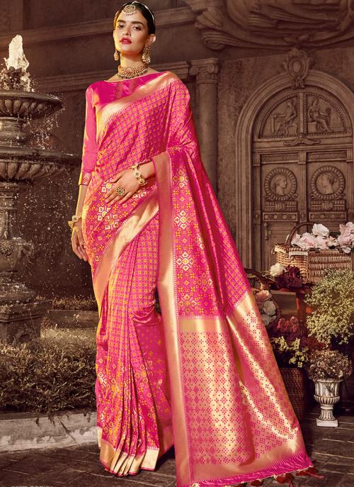 Buy Weaving Pink Banarasi Silk Wedding Wear Saree Online From Wholesale ...