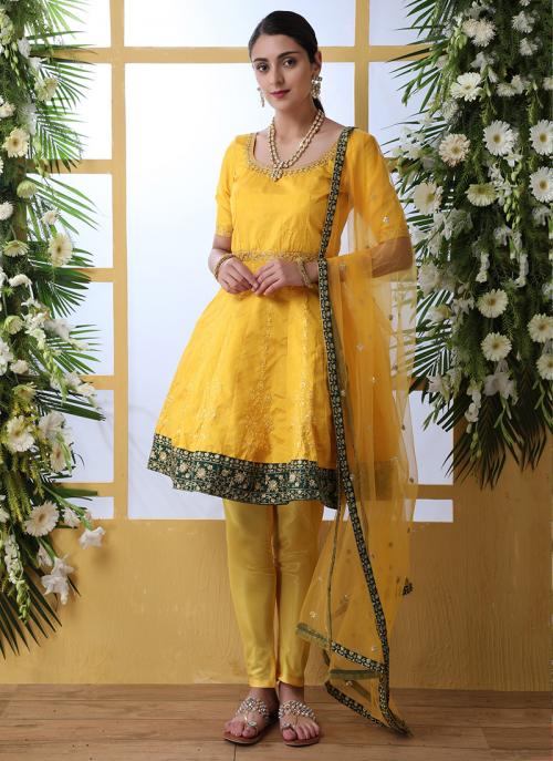 Yellow Art Silk Festival Wear Sequins Work Salwar Suit