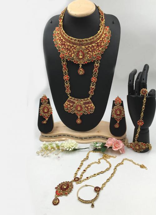 Buy Red And Gold Plated Bridal Jewellery Set Online From Wholesale Salwar.