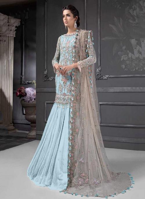 sky blue dresses pakistani