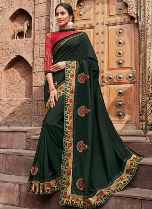dark green fancy saree