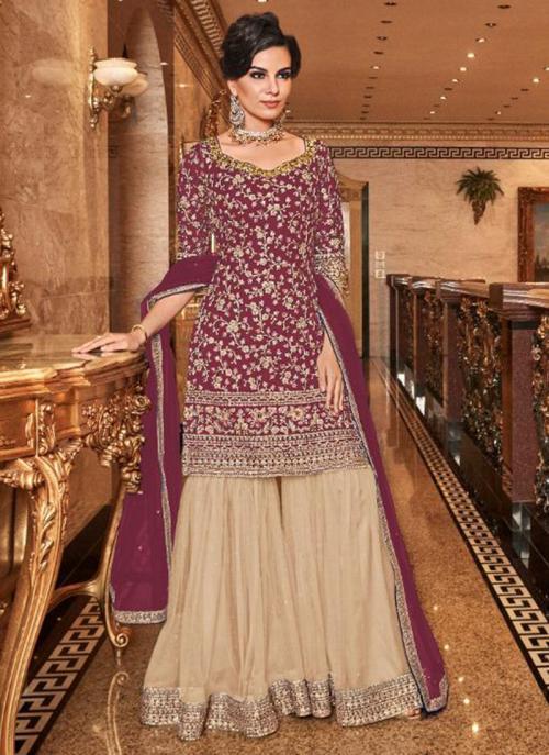 dark pink colour sharara suit