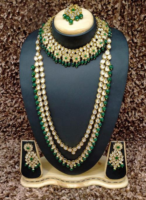 green bridal kundan jewellery set