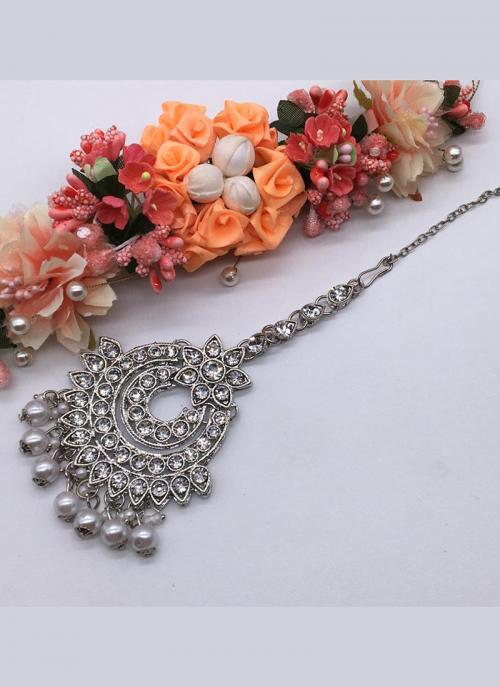 Buy Silver Plated Diamond Maang Tikka 