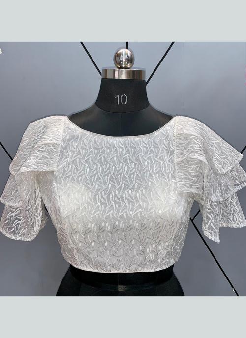 Buy White Net Party Wear Schiffli Work 