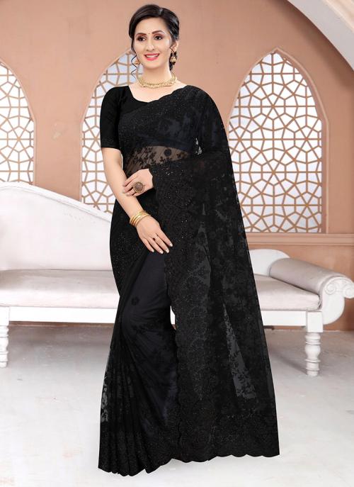 black stone work saree