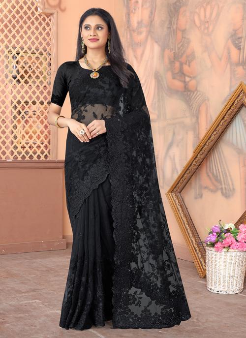 black stone work saree