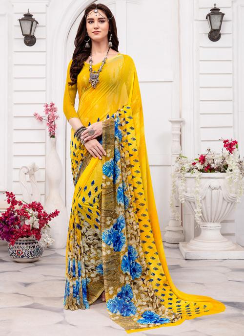 Buy Yellow Synthetic Daily Wear Printed 