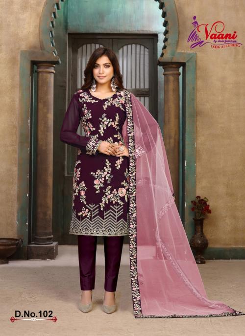 Wine Faux Georgette Traditional Wear Embroidery Work Churidar Suit