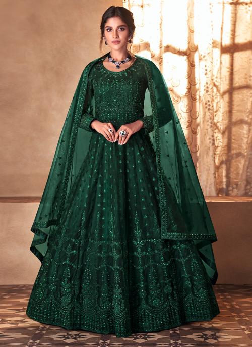bottle green anarkali dress