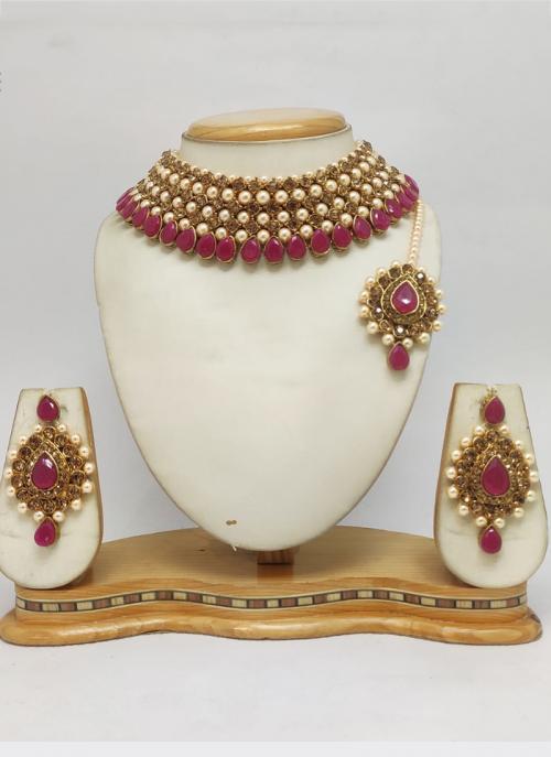 Dark Pink Ethnic Pearls Choker Necklace 
