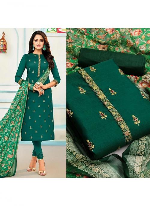 Buy Bottle green Chanderi Cotton Casual 
