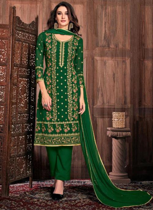 Buy Dark Green Georgette Festival Wear 