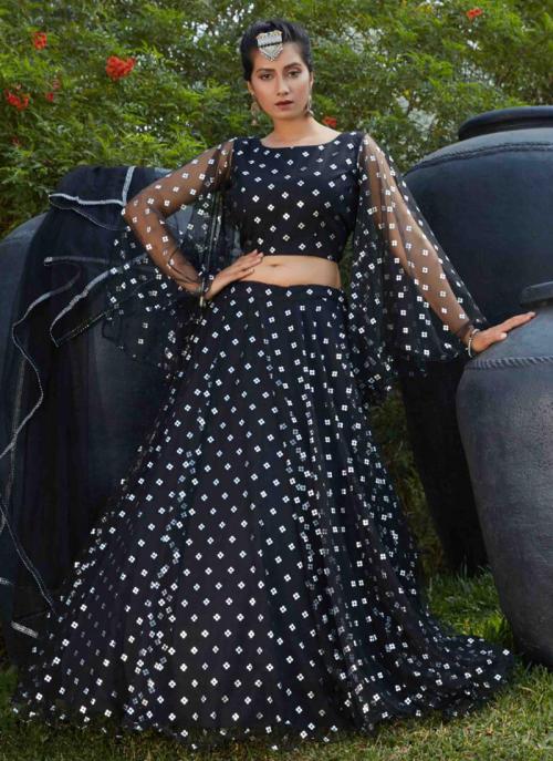 Buy Black Net Party Wear Foil Printed 