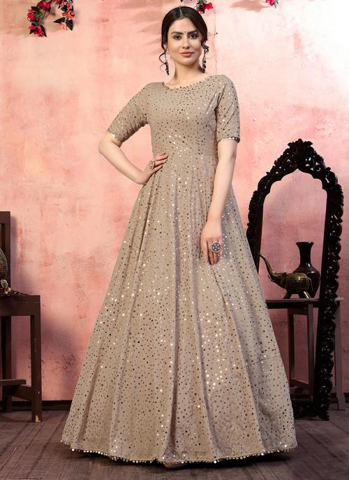 Buy Beige Georgette Party Wear Sequins 